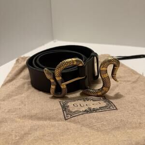 Gucci Snake Buckle Belt, Black Leather, Made In Italy Size 85/34